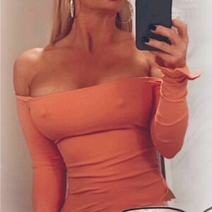 Peach Off-Shoulder Sexy Bodysuit